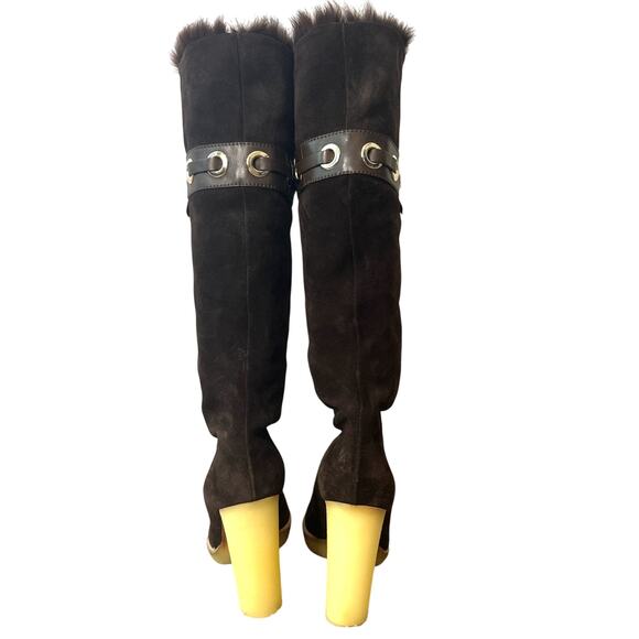 Gucci Dark Brown Suede Leather Fur Lined Tassel Knee Winter High Boots Size 6.5 - Picture 5 of 15